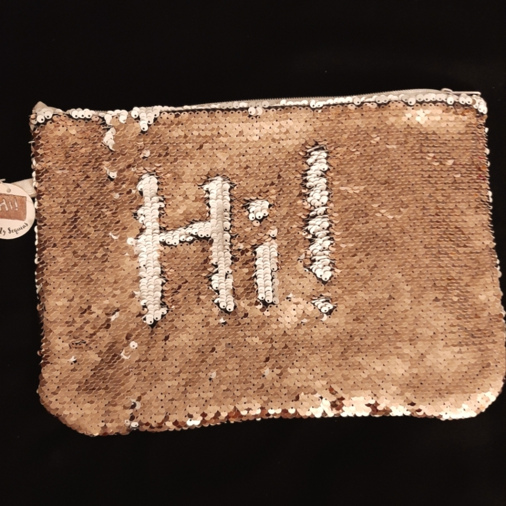 Gold and white flip sequin bag